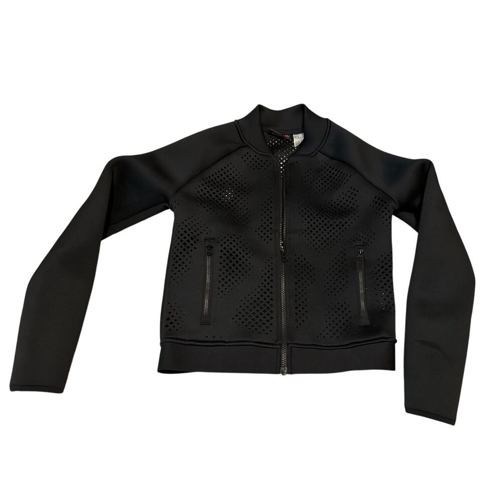 Reebok Women's Cardio Perforated Bomber Jacket Black Size XS Scuba Neoprene